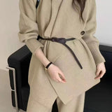 Loose Knit Big Collar Coat Wide-Leg Pants Two Piece Set
