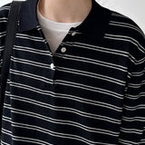Soft Wool Striped Polo Collar Long Sleeve Long Sleeve Tee