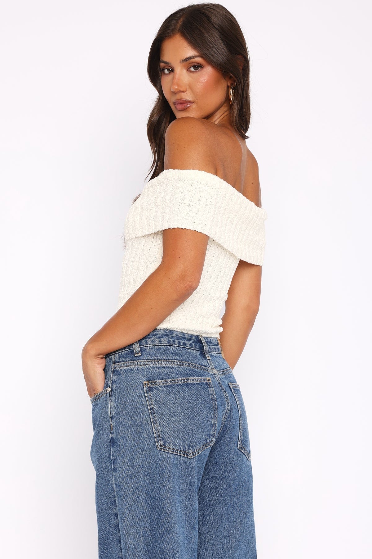 What I Want To Hear Off Shoulder Knit Top Cream