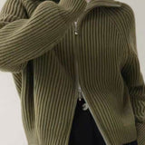 Ribbed High Neck Zip Sweater