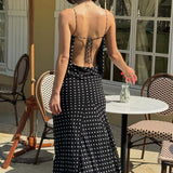 Polka Dot Cami Backless Tie Maxi Dress