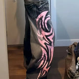 Vintage Print High Waist Wide Leg Jeans