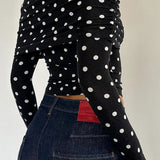 Polka Dot Color Block Off-Shoulder Crop Top