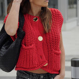 Sleeveless Cropped Knit Sweater Cardigan