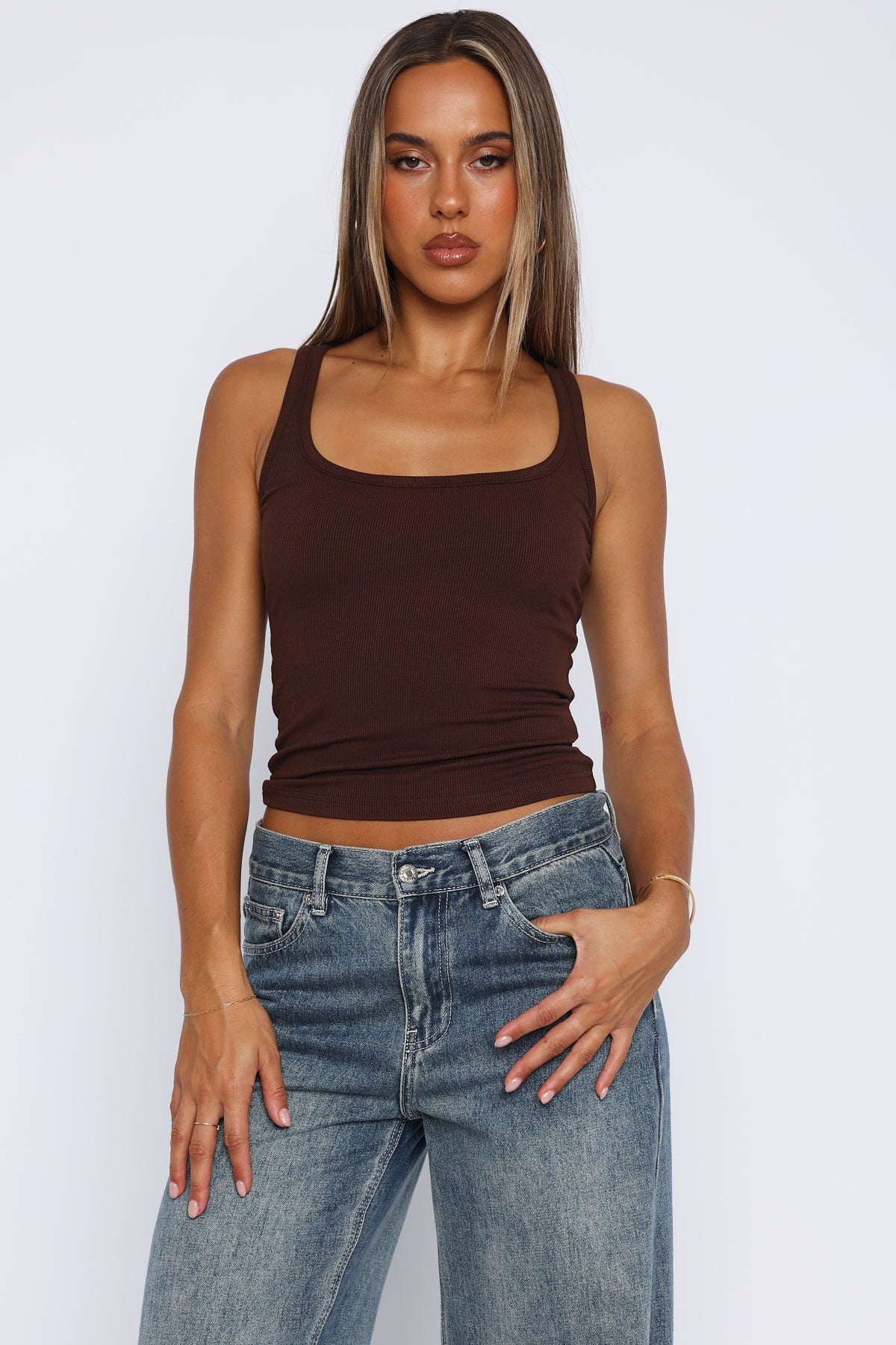 Filled With Life Ribbed Tank Chocolate