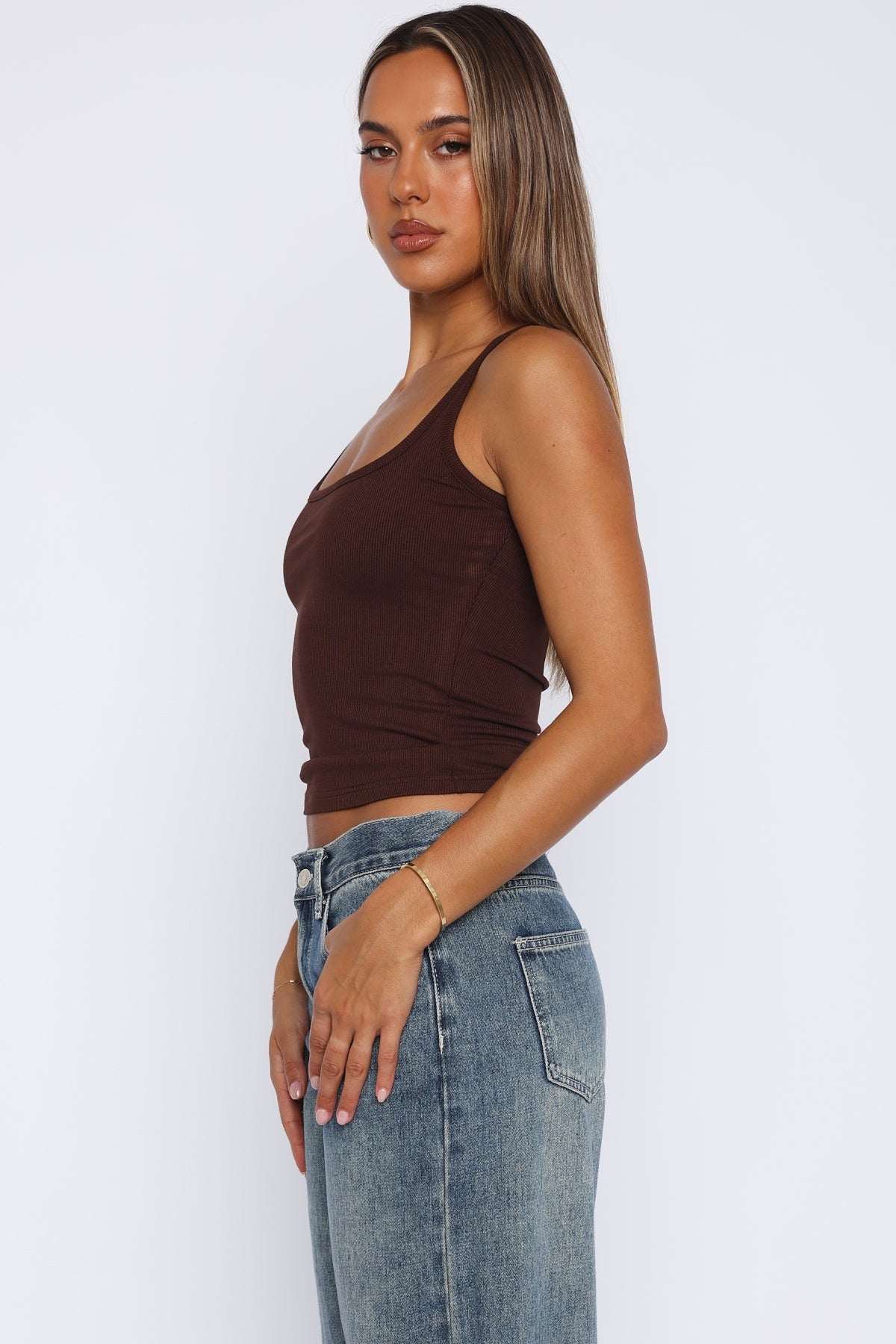 Filled With Life Ribbed Tank Chocolate