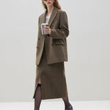 Graceful Double Brested Wool Front Spilt Top