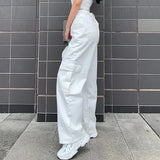 Women's mid rise fashion cargo jeans loose fit baggy jeans