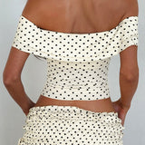 Polka Dot Strapless Side Bow Maxi Skirt Set