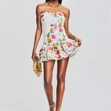 Ruched Stretch Bustier Lace-Trim Mini Dress