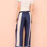 Striped Patchwork Unique Printed Elastic Waist Pocket Wide Leg Pants