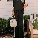 Loose Color Block Slit Wide Leg Pants