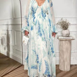 Ocean Flower Chiffon Floral Drawstring Waist Maxi Dress