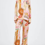 Unique Printed Casual Shirt Top and Elastic Waist Loose Pants Set
