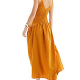 Fashionable Patchwork Smocked Sleeveless Suspender Midi Dress