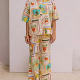 Casual Fashion Unique Print Loose Short-Sleeved Shirt Straight Pants Set