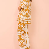 Floral Print Casual Short Sleeve Pants Set