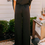 Loose Color Block Slit Wide Leg Pants