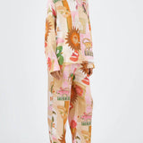 Unique Printed Casual Shirt Top and Elastic Waist Loose Pants Set