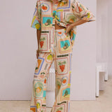 Casual Fashion Unique Print Loose Short-Sleeved Shirt Straight Pants Set