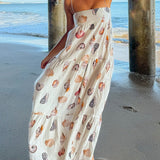 Unique Shell Conch Print Pleated Pockets Lightweight Maxi Dress