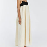 Loose Suspender Black And White Patchwork Maxi Dress