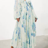 Ocean Flower Chiffon Floral Drawstring Waist Maxi Dress