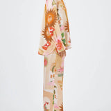 Unique Printed Casual Shirt Top and Elastic Waist Loose Pants Set