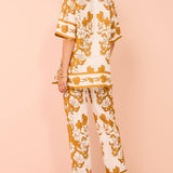 Floral Print Casual Short Sleeve Pants Set