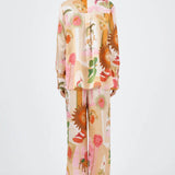 Unique Printed Casual Shirt Top and Elastic Waist Loose Pants Set