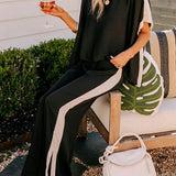 Loose Color Block Slit Wide Leg Pants