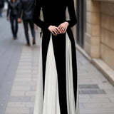 Glam Elegant Panelled Tulle Long Sleeve A-line Maxi Dress