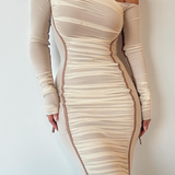 Amelisse - Off-Shoulder Two-Layer Mesh Midi Dress