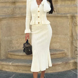 Gala - V-Neck Knitted Top & Skirt Two-Piece Set