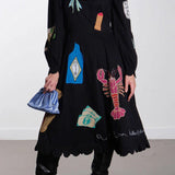Lobster Graffiti Scallop Trim Midi Dress