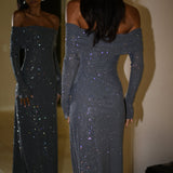 Babette - Off-Shoulder Shimmer Maxi Dress