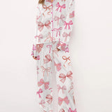 Bow Printed Button Pants Set