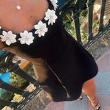 Elyse - Floral Neckline Solid Mini Dress