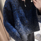 Zipper Front Gradient Knit Sweater
