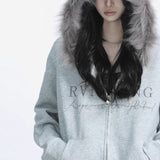 Fur Collar Oversized Zip Hoodie