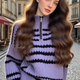 Loose Fit Striped Polo Sweater