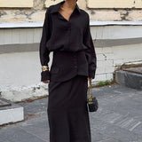 Elegant Creative Street Style Solid Long Sleeve Shirtdress Two Piece Set