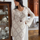 Knit Argyle Jacquard Long Sleeve Maxi Dress