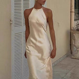 Acetate Halter Slip Maxi Dress
