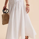 Stylish High Waist Button Patchwork White Maxi Skirt