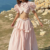 Strapless Cutout Crop Regular Shoulder Skirt Set