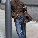 Brown Cropped Casual Jacket