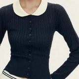 Short Lapel Cable Knit Cardigan