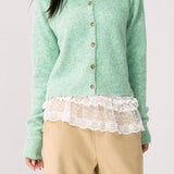 Green Knit Cuffed Solid Chic Cardigan