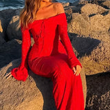 Lace Bustier Bell Sleeve Maxi Dress